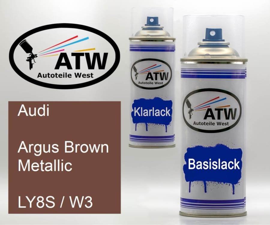 Audi, Argus Brown Metallic, LY8S / W3: 400ml Sprühdose + 400ml Klarlack - Set, von ATW Autoteile West.